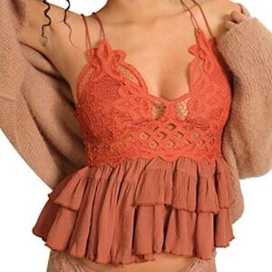 NWT Free People Adella Cami Crochet Lace Flowy Tier- Winding Roads- M